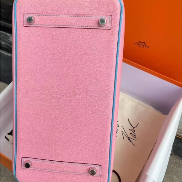 Birkin 30 Rose Confetti Bleu Azteque Chevre Bi-Color Horseshoe Bag - Picture 4 of 9